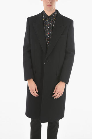 Camel-wool Single-breasted Coat with Peak Lapel
