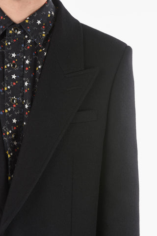 Camel-wool Single-breasted Coat with Peak Lapel