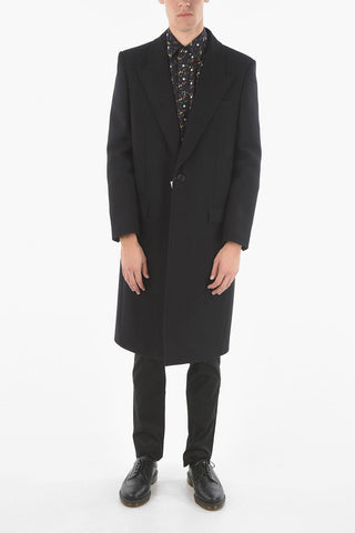 Camel-wool Single-breasted Coat with Peak Lapel