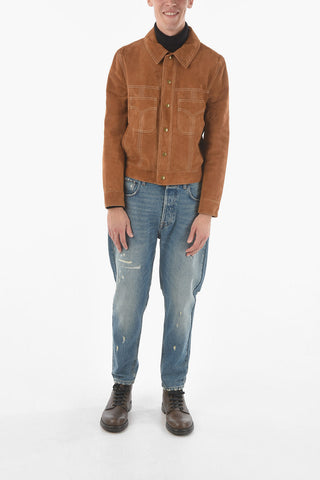 Suede Leather Jacket with Double Breast Pocket
