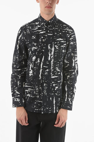 Standard Collar PAINT TEXT Printed Cotton Shirt