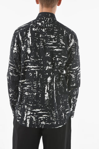 Standard Collar PAINT TEXT Printed Cotton Shirt