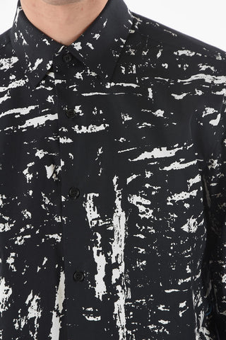 Standard Collar PAINT TEXT Printed Cotton Shirt
