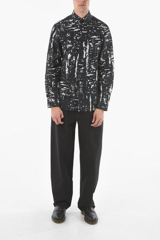Standard Collar PAINT TEXT Printed Cotton Shirt