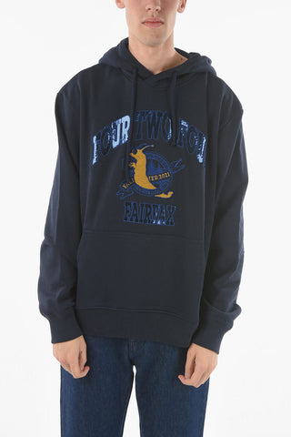 Felpa Hoodie in Cotone Garzato con Logo in Paillettes