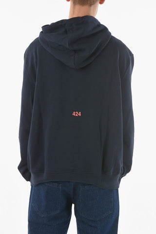 Felpa Hoodie in Cotone Garzato con Logo in Paillettes