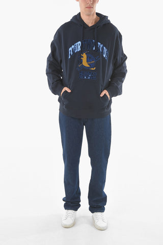 Felpa Hoodie in Cotone Garzato con Logo in Paillettes