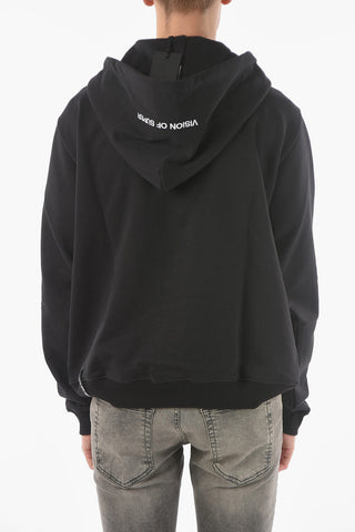 Felpa Hoodie NOVE25  in Cotone Garzato con Stampa Volto
