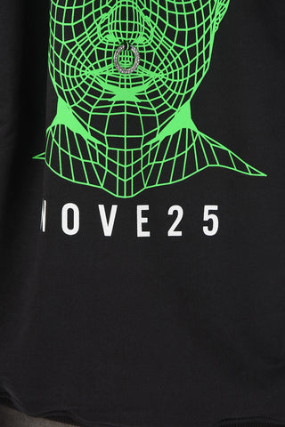 Felpa Hoodie NOVE25  in Cotone Garzato con Stampa Volto
