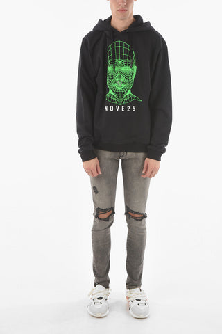 Felpa Hoodie NOVE25  in Cotone Garzato con Stampa Volto
