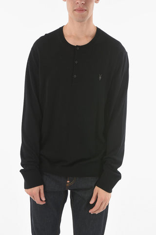 Wool 3-Buttons Henley Sweater With Embroidered Logo