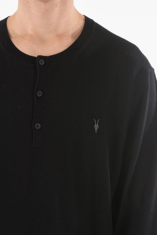 Wool 3-Buttons Henley Sweater With Embroidered Logo