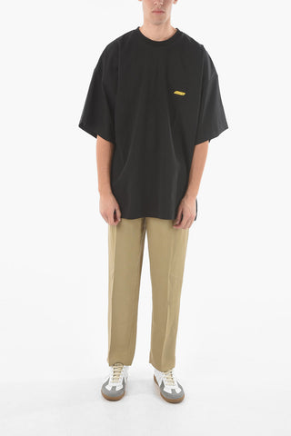 Brushed Cotton Crewneck T-shirt with Logo Print