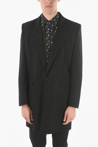 Virgin Wool Unlined 1-button Coat with Peak Lapel
