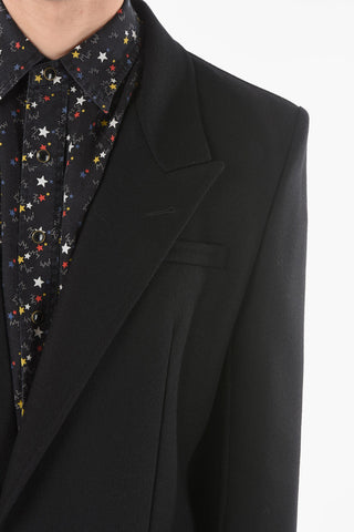 Virgin Wool Unlined 1-button Coat with Peak Lapel