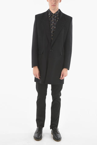 Virgin Wool Unlined 1-button Coat with Peak Lapel