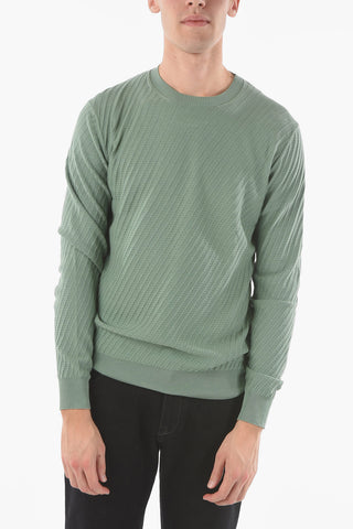 Crew Neck Textured Cotton Sweater