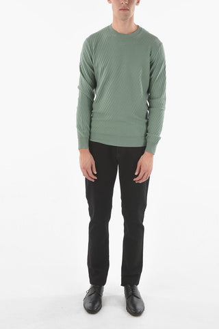 Crew Neck Textured Cotton Sweater