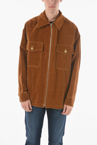LA MONTAGNE Flax-blend Velour LE BLOUSON Zip-up Overshirt
