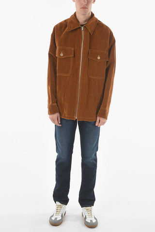 LA MONTAGNE Flax-blend Velour LE BLOUSON Zip-up Overshirt