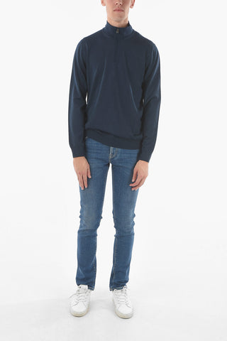 Mock Neck Half Zipped Virgin Wool Sweater