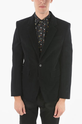 Blazer in Velour a Coste di Misto Lana con Revers Classico