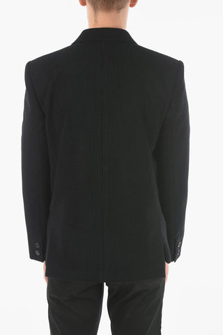 Blazer in Velour a Coste di Misto Lana con Revers Classico
