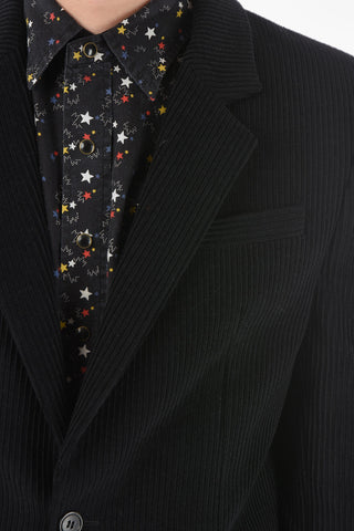 Blazer in Velour a Coste di Misto Lana con Revers Classico