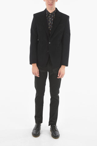 Blazer in Velour a Coste di Misto Lana con Revers Classico