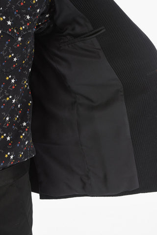 Blazer in Velour a Coste di Misto Lana con Revers Classico