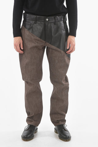 5 Pocket Leather Detail Denim Pants