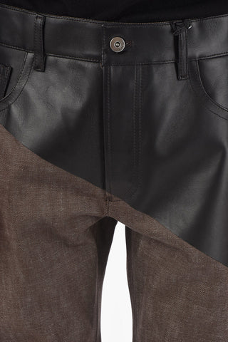 5 Pocket Leather Detail Denim Pants