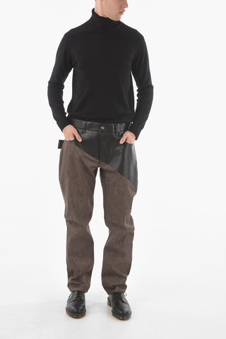 5 Pocket Leather Detail Denim Pants