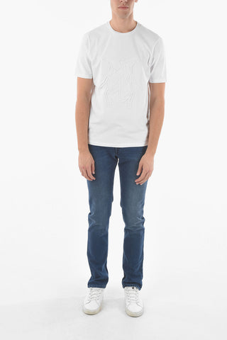 CC COLLECTION T-Shirt in Cotone Stretch con Logo in Rilievo