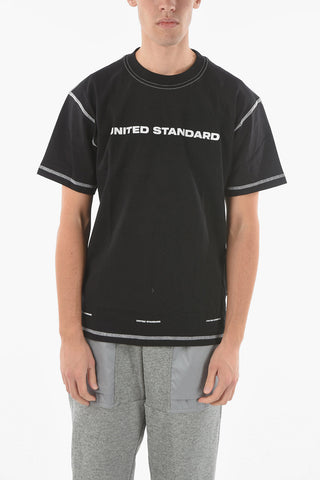 Logo Printed Crew-neck T-shirt with Visible Stitching