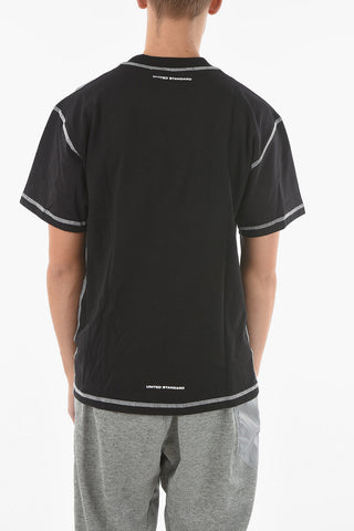 Logo Printed Crew-neck T-shirt with Visible Stitching