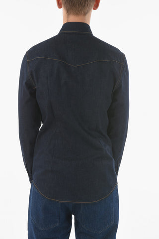 Camicia Sahariana in Denim Stretch Con Logo In Rilievo