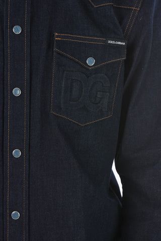 Camicia Sahariana in Denim Stretch Con Logo In Rilievo