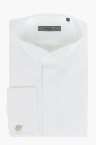 Camicia in Cotone con Collo Diplomatico e Abbottonatura Nascosta