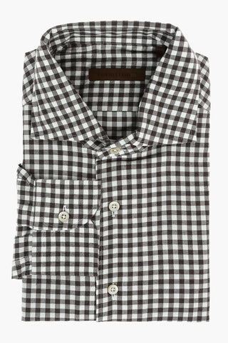 ID COUTURE Standard Collar Gingham Patterned Cotton Shirt