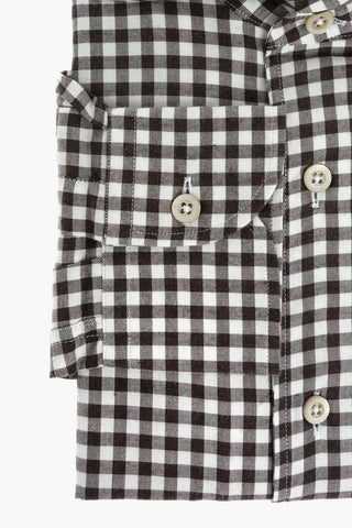 ID COUTURE Standard Collar Gingham Patterned Cotton Shirt