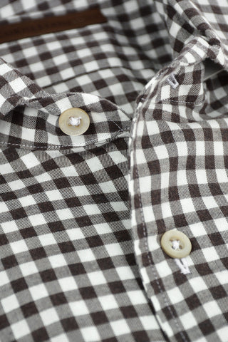 ID COUTURE Standard Collar Gingham Patterned Cotton Shirt