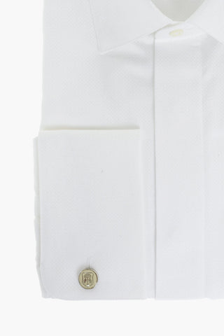 Standard Collar Jacquard Cotton Shirt with Hidden Buttoning