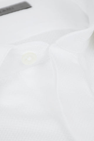 Standard Collar Jacquard Cotton Shirt with Hidden Buttoning