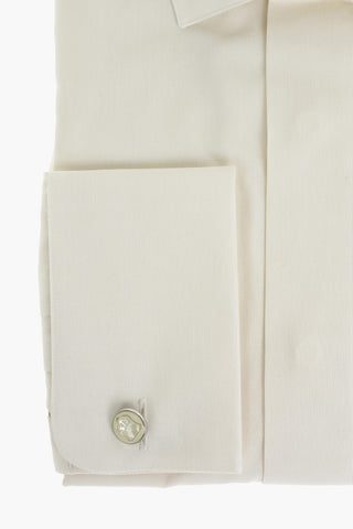 Camicia in Cotone con Gemelli e Abbottonatura Nascosta