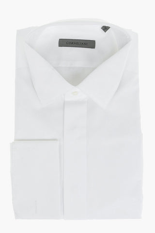 Standard Collar Birds'Eye Cotton Shirt with Hidden Buttoning