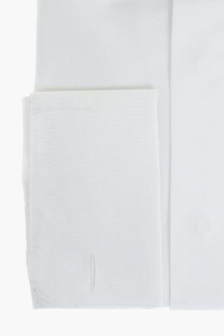 Standard Collar Birds'Eye Cotton Shirt with Hidden Buttoning