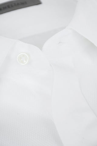 Standard Collar Birds'Eye Cotton Shirt with Hidden Buttoning