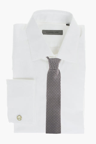 Standard Collar Jacquard Cotton Shirt with Hidden Buttoning