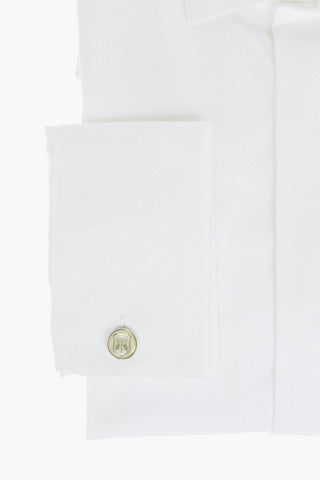 Standard Collar Jacquard Cotton Shirt with Hidden Buttoning